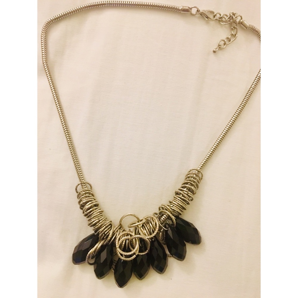 Oxidized silver necklace with black beads
